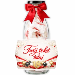 Prezent na 18 urodziny - personalizowana butelka słodyczy na osiemnastkę z pralinami Raffaello