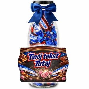 Prezent na Dzień Mamy - personalizowana butelka na prezent dla Mamy ze słodyczami Snickers i Milky Way na Dzień Matki
