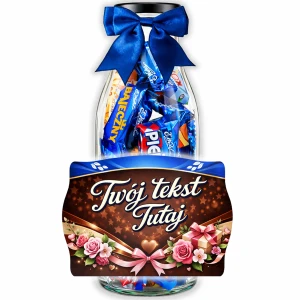 Prezent na Dzień Mamy - personalizowana butelka na prezent dla Mamy z cukierkami Mieszanka Wedlowska na Dzień Matki