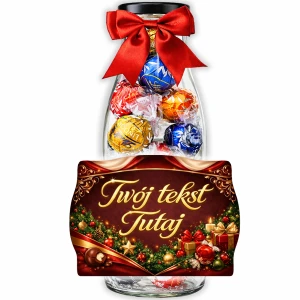 Personalizowany prezent na Święta – butelka pod choinkę z pralinami Lindor na prezent świąteczny