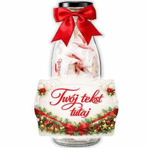 Prezent na Święta – personalizowana świąteczna butelka z pralinami Raffaello na prezent pod choinkę