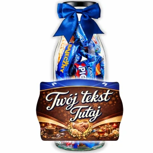 Prezent dla Babci i Dziadka personalizowane słodycze Mieszanka Wedlowska. Czekoladki dla Dziadków w butelce