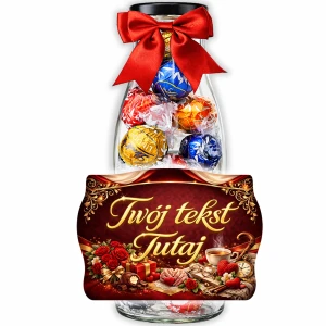Prezent dla Babci i Dziadka personalizowane słodycze Lindor. Czekoladki dla Dziadków w butelce
