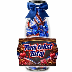 Prezent na walentynki dla niego i dla niej – personalizowana butelka ze słodyczami Snickers i Milky Way dla chłopaka i dziewczyny