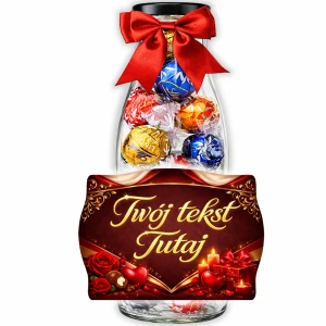 Prezent na walentynki dla niego i dla niej – personalizowana butelka ze słodyczami Lindor dla chłopaka i dziewczyny