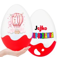Pudełko na roczek dla dziewczynki na oryginalny prezent na pierwsze 1 urodziny – Jajko Niespodzianka XL 20cm. Dekoracja, podziękowania dla gości.