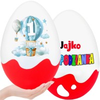 Prezent na roczek dla chłopca – Jajko Niespodzianka XXL. Pudełko na roczek dla chłopczyka na oryginalny prezent na 1 urodziny. Pamiątka i dekoracja.