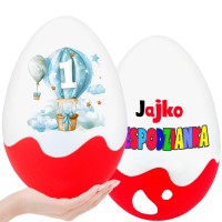 Pudełko na roczek dla chłopca na oryginalny prezent na pierwsze 1 urodziny – Jajko Niespodzianka XL 20cm. Box, pamiątka na podziękowania dla gości.