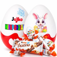 Personalizowane Jajko Niespodzianka XXL z imieniem. Na Wielkanoc, dla dzieci i dorosłych. Słodki prezent wielkanocny na zajączka, ze słodyczami Kinder