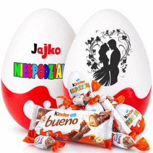 Słodki prezent na ślub i rocznicę ślubu - Ślubna Niespodzianka XXL ze słodyczami Kinder. Oryginalny prezent na wesele i symboliczna pamiątka ślubu.