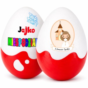 Jajko Komunijna Niespodzianka XXL Personalizowany prezent, pudełko z imieniem na pierwszą komunię świętą. Drobny, nietypowy upominek dla dziewczynki.