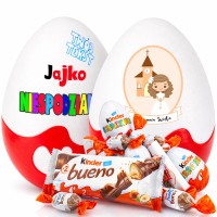 Jajko Komunijna Niespodzianka XXL Personalizowany prezent, pudełko z imieniem na pierwszą komunię świętą dla dziewczynki, ze słodyczami Kinder. 