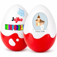 Jajko Komunijna Niespodzianka XXL Personalizowany prezent, pudełko z imieniem na pierwszą komunię świętą. Drobny, nietypowy upominek dla chłopca.