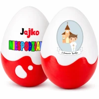 Jajko Komunijna Niespodzianka XXL prezent, pudełko na pierwszą komunię świętą. Drobny, nietypowy, niedrogi upominek dla chłopca, od chrzestnej.
