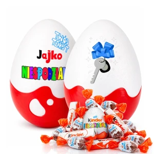 Personalizowany, śmieszny prezent na parapetówkę – Jajko Niespodzianka XL 20cm ze słodyczami. Oryginalny prezent na parapetówkę dla dzieci i dorosłych