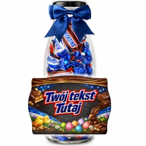 Prezent na Wielkanoc dla dzieci – wielkanocne słodycze w personalizowanej butelce na zajączka. Snickers, Milky Way 