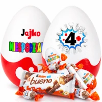 Prezent ze słodyczami na 4 urodziny dla dziewczynki i chłopca, 4 rocznicę. Niespodzianka XXL. Słodki prezent na 4 lata, 4 lecie. Box, kosz prezentowy.