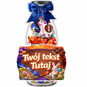 Prezent na Wielkanoc dla dzieci – słodycze wielkanocne na zajączka w personalizowanej butelce. Malaga, Tiki-Taki i Kasztanki