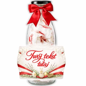 Prezent na Wielkanoc dla dzieci – słodycze wielkanocne na zajączka w personalizowanej butelce. Raffaello