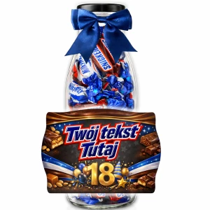 Prezent na 18 urodziny - personalizowana butelka z cukierkami Snickers i Milky Way na osiemnastkę